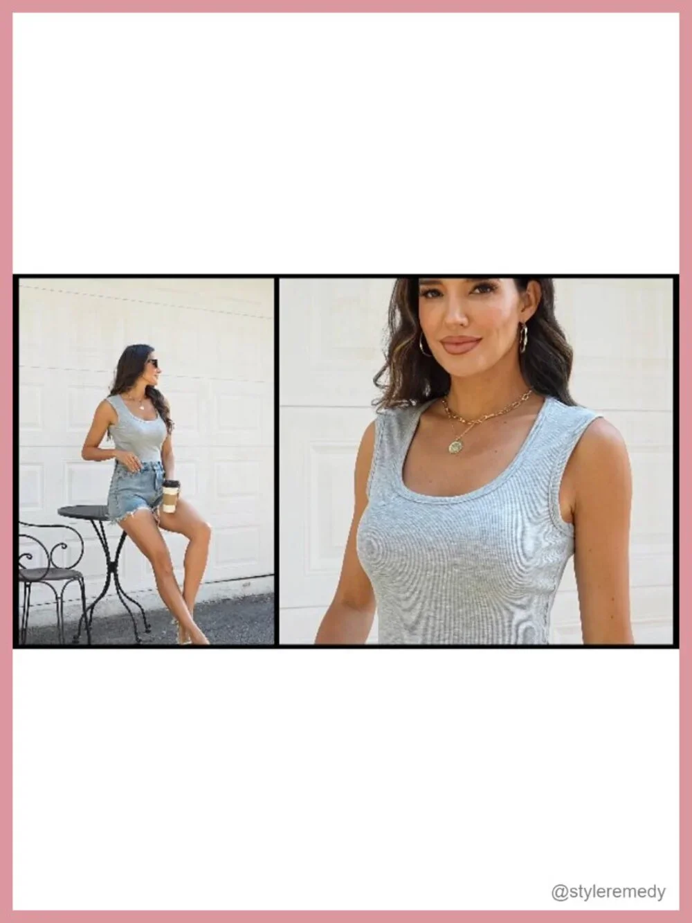 Ribbed Cropped Tank Top Wide Strap Fitted Scoop Neck Sleeveless Camisole